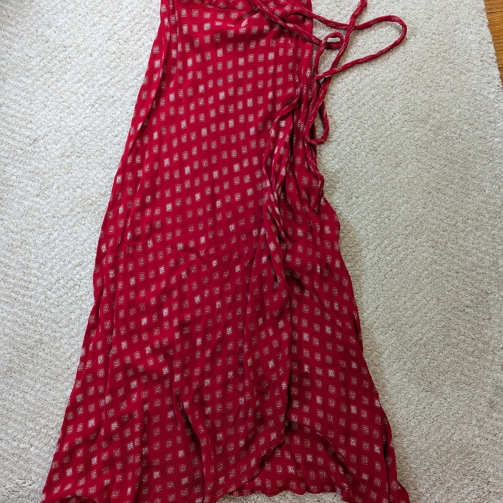 Red Patterned Wrap Maxi Skirt